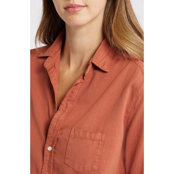 Frank & Eileen Relaxed Cotton Button Up Shirt Size Large Orange - Picture 4 of 11